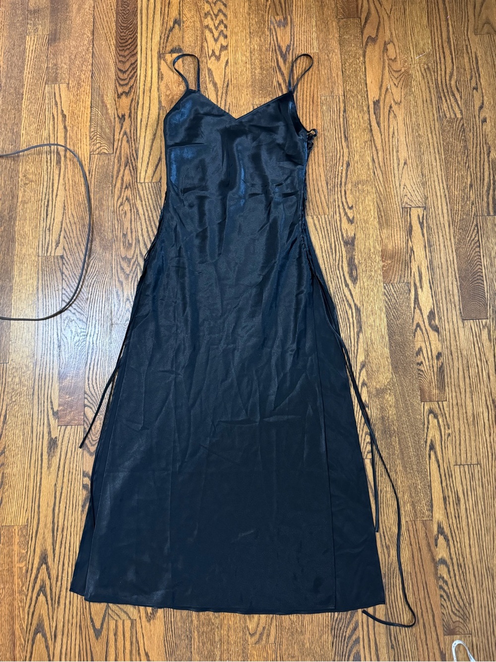 2000 Vintage Victoria’s Secret Black Satin Lace Up Maxi Slip Dress S